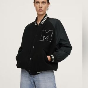 Mango Black Varsity Jacket with M Patch